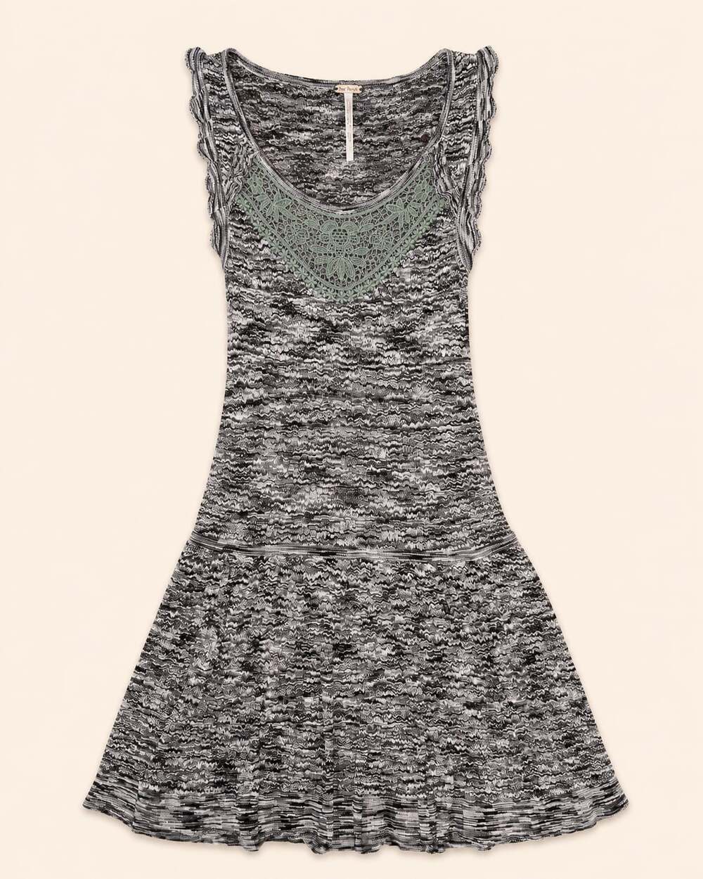 Free People Knit Lace Trim Dress Women’s XS Gray Boho Mini Dress
